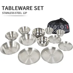 Outdoor Tableware Set 12PCS Portable Camping Tableware Set Self Driving Tour Barbecue Camping Home Dining Plate Small Bowl Plate