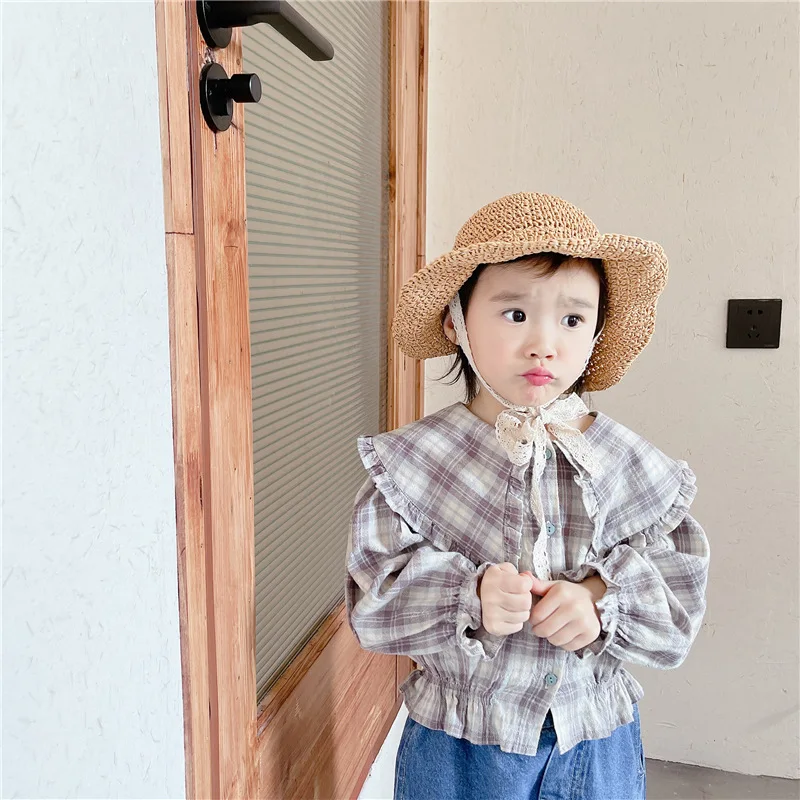 

2024 New Girls Sprign Autumn One Piece Top Coat Shirt Turn-down Collar Loose Flower Soft Fashion Sweet All-match Outdoor