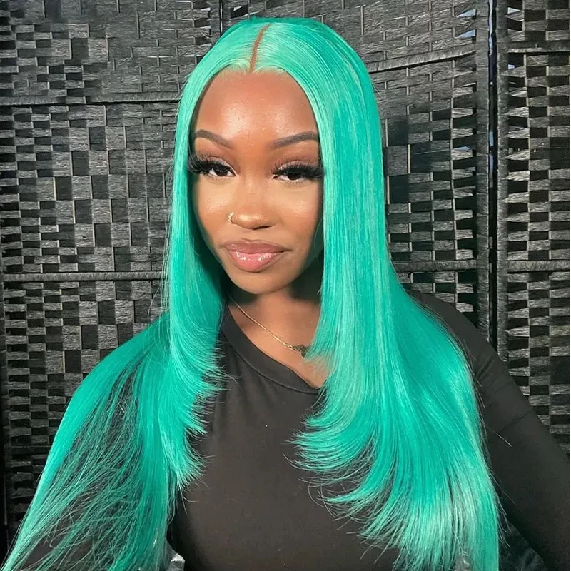 Verde Cosplay 613 Capelli sintetici colorati Lisci Parrucche anteriori in pizzo trasparente 13x4 Densità 180% Capelli brasiliani Capelli Remy