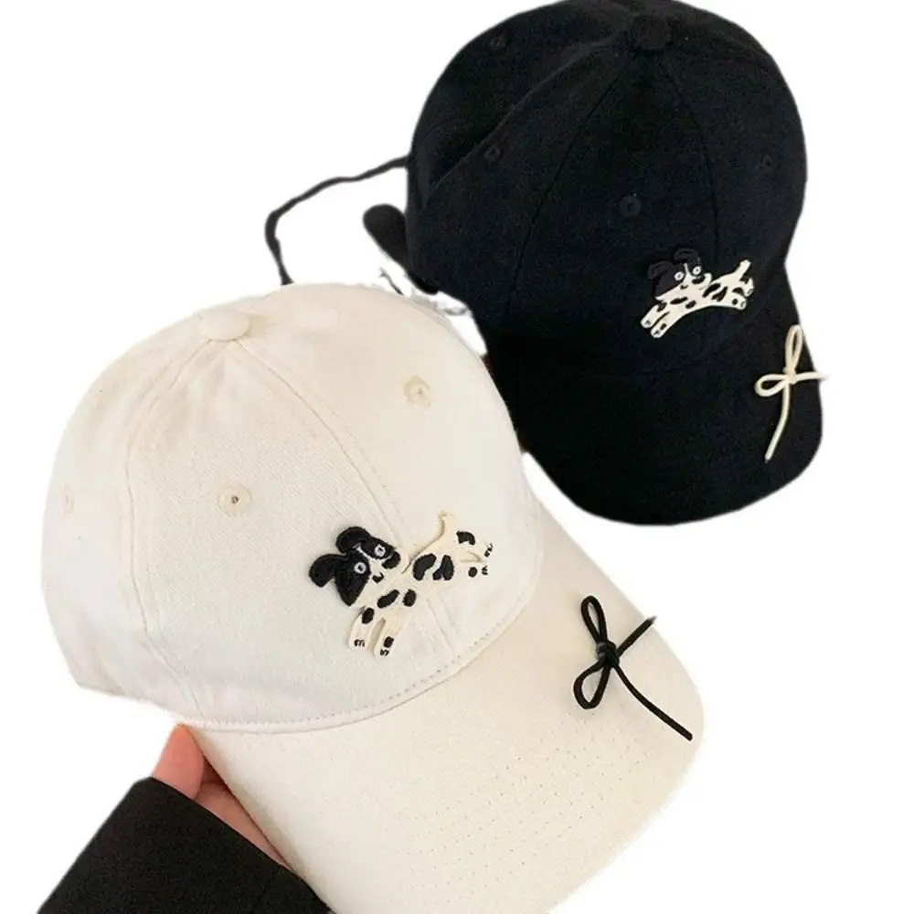 Fashion Spotted Puppy Embroidery Baseball Cap Cotton Bow Sun Hat Visors Snapback Peaked Cap Sports