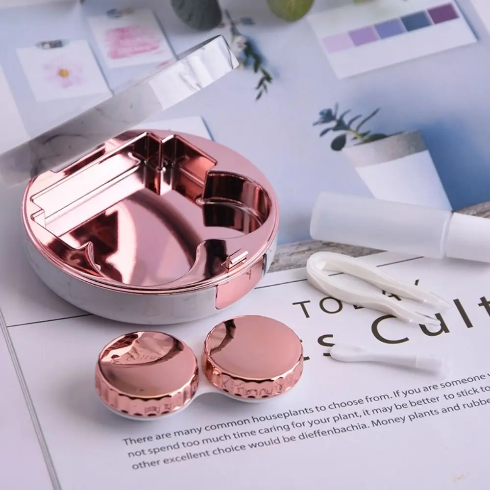 New Marble Pattern Contact Lens Box Round Shape 5 in 1 Lens Storage Box Portable Waterproof Contact Lens Case