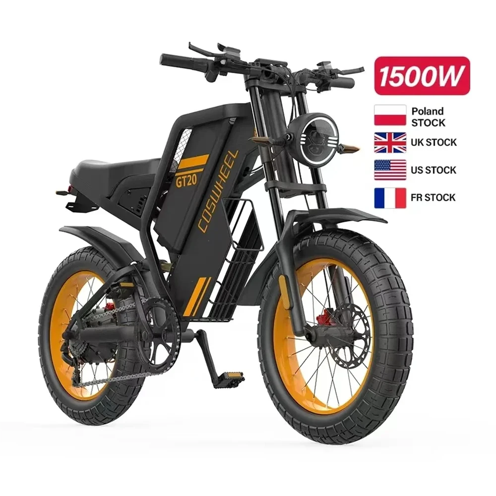 Electric Bike 1500W Motor Mountain Electric 20 Inch Fat Tire Motorcycle 48V 25AH Removable Battery Full Suspension