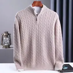Men Cashmere Blend Sweater Thicken Half High Collar Zipper Pullover Soft Warm Jersey Jumper Hombre Pull Homme Top Hiver Pullover