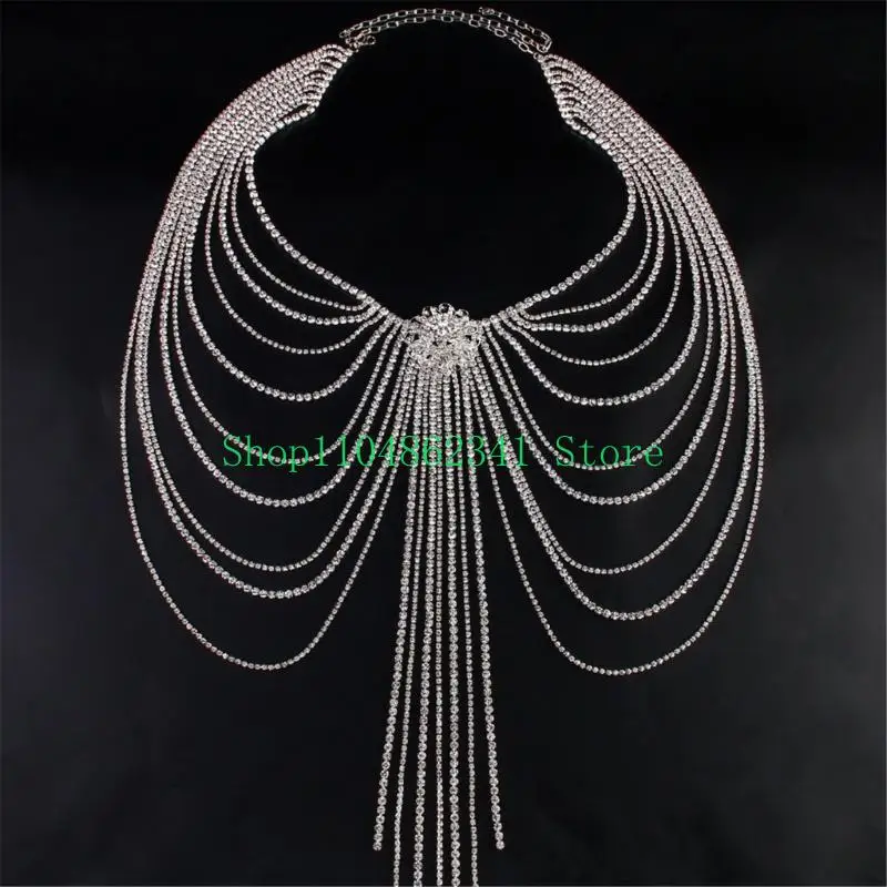 652F Stylish Waist Belt Rhinestones Chain Elaborate Flower Waist Belt for NightClub