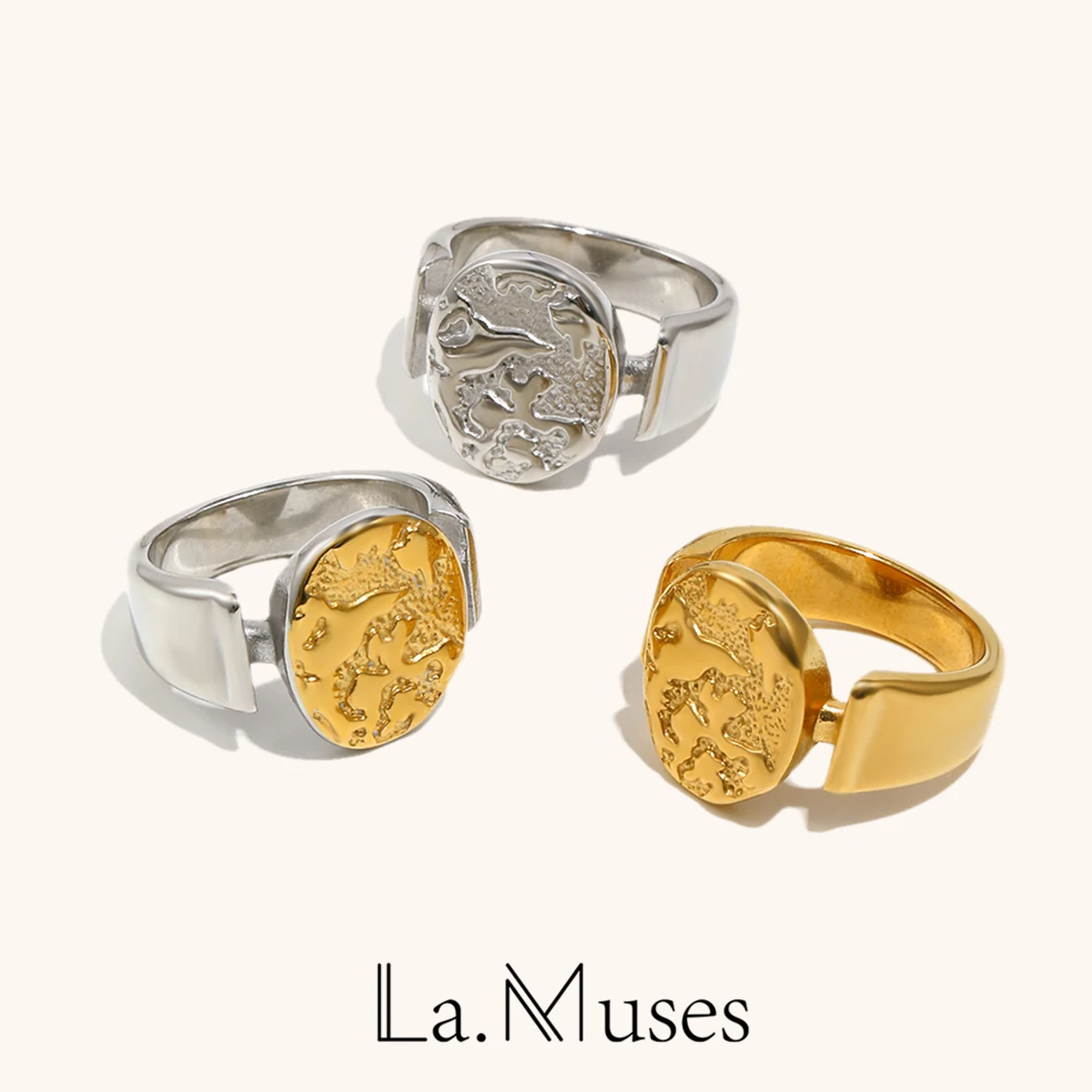 La. Anillo Circular con relieve de nebulosa Muses, anillo de acero inoxidable para mujer, accesorios de joyería de moda chapados en oro PVD