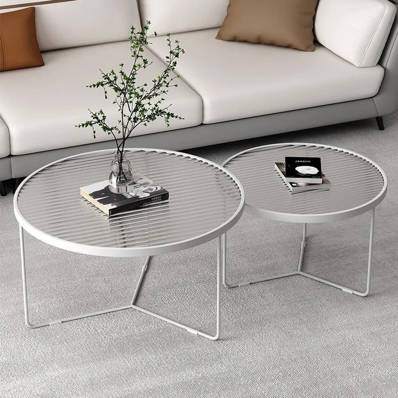 Nordic cream wind Changhong water pattern tempered glass coffee table, modern small apartment living room household round