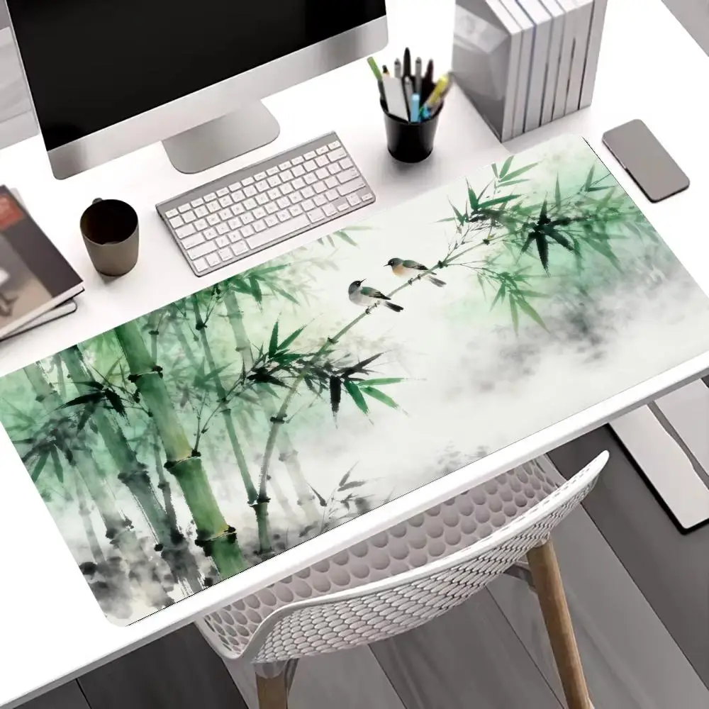 

Green Ink Bamboo Forest Mouse Pad Large Gaming Art Mousepads Non-slip Laptop Desk Accessory Aesthetic Tablet Mat Mini PC Playmat