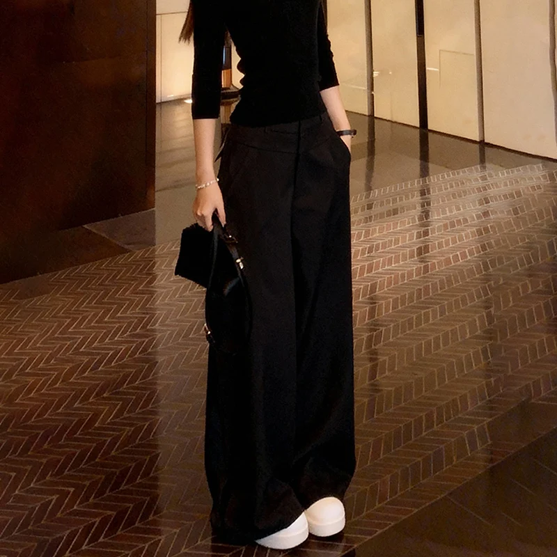 New American Y2K Black Pants Women Spring Autumn High Waist Streetwear Wide Leg Trousers Lazy Style Harajuku Floor-Length Pants