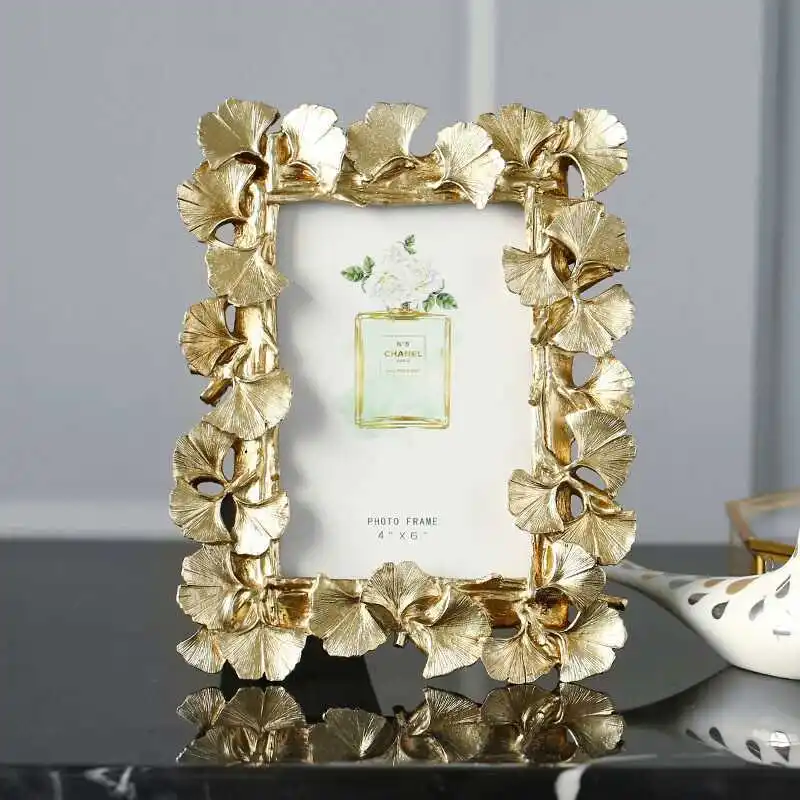 

Baroque vintage photo frame, European picture frame, gold ginkgo biloba resin photo frame, table photo frame