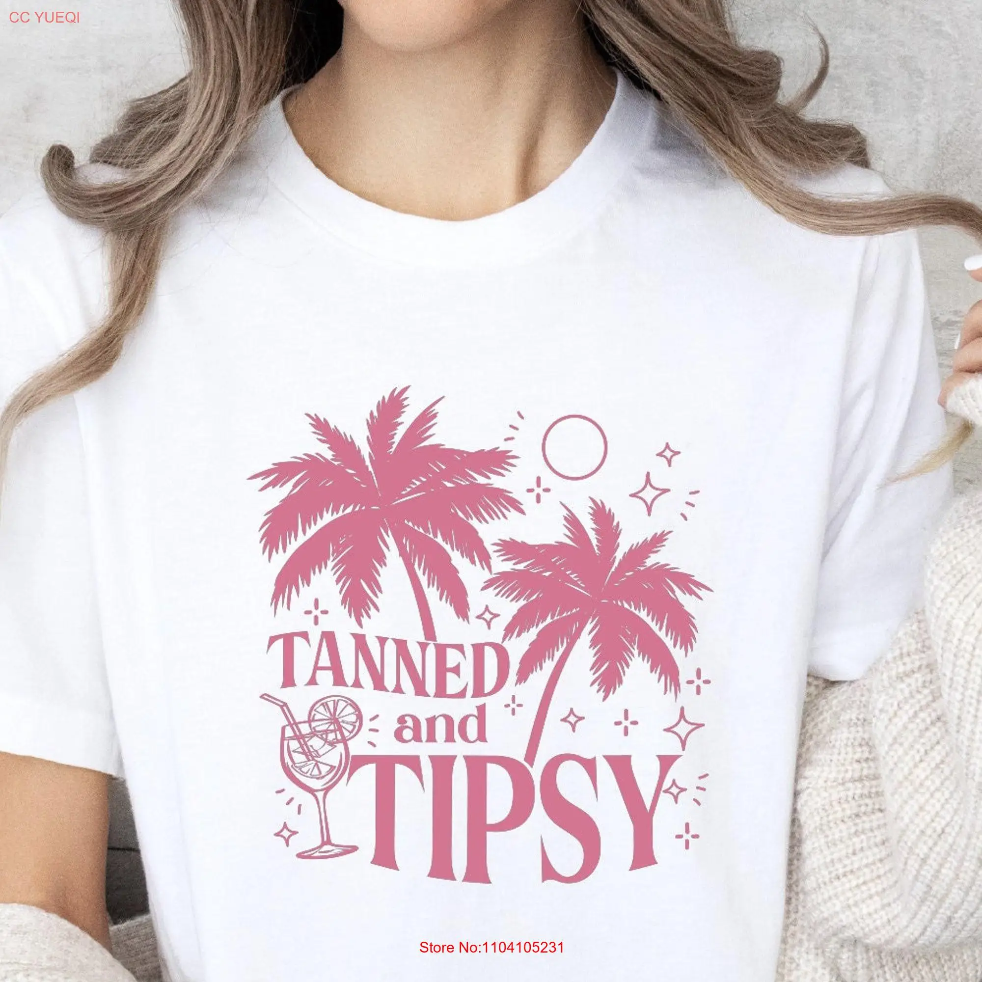 Tanned and Tipsy T Shirt Palm Tree Summer Vacation Beach Drinking Holiday Cruise Girls Trip long or short sleeves