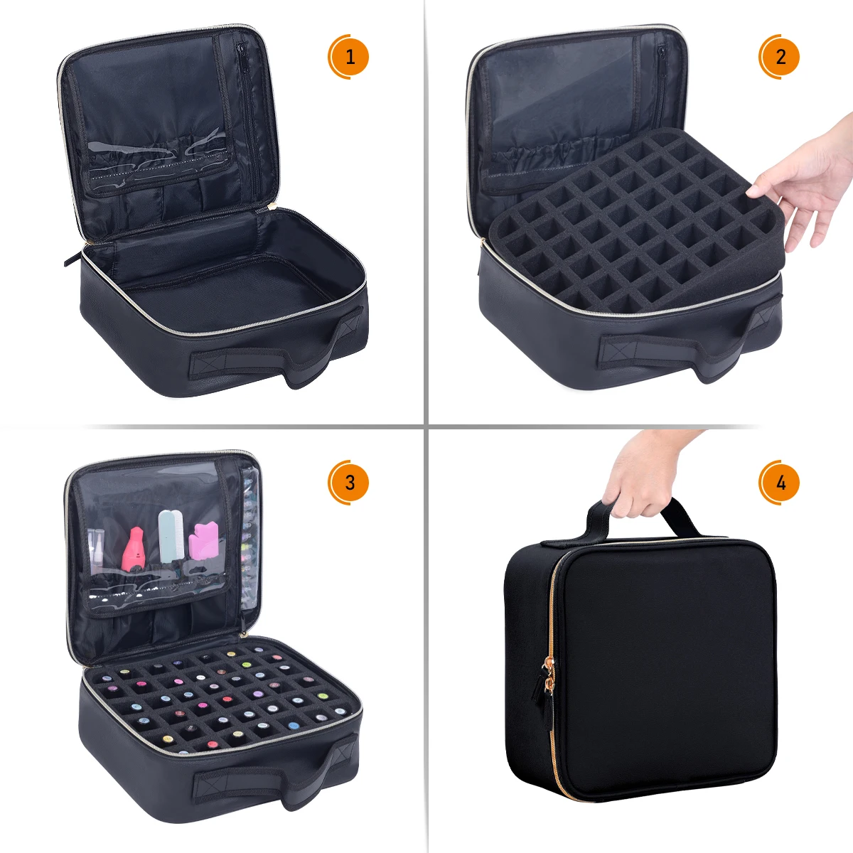 UOZL 42 Bottle Nail Polish Organizer, PU Leather Handheld Nail Polish Storage Bag, Suitable for Nail Art Lovers and Manicurists