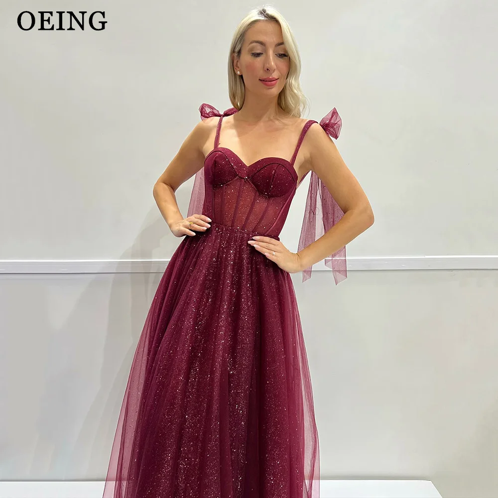 

OEING Glitter Burgundy Prom Dress Princess Sweetheart Bow Straps Evening Dresses Formal Wedding Party Gown Vestidos De Gala