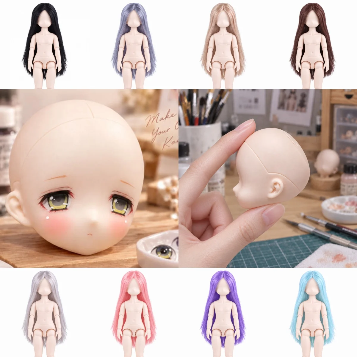 1/6 MJD/BJD Doll Body Japanese-Style 15-Joint 30cm Nijigen Style Doll Body Anime Vinyl Head+Body DIY Make-up Practice Blank Head