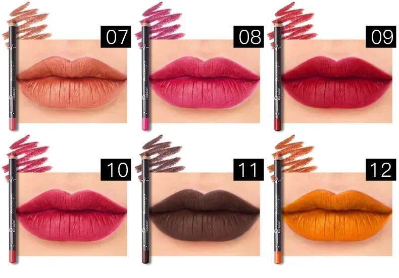 Heallor 12 Pcs/Set Waterproof Lip Liner Pencil Nude Matte Lipliner Moisturizing Long Lasting Lipstick Liner Professional Makeup