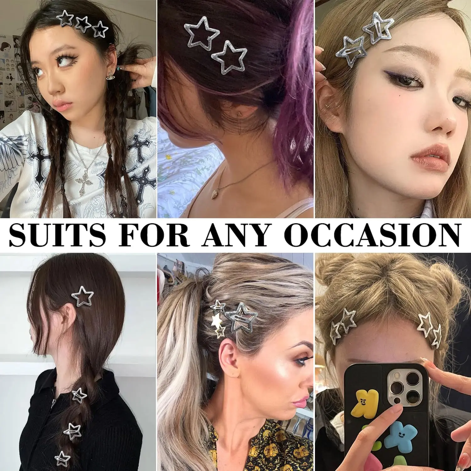 10/20PCS Silber Metall Funkelnde 1,2" Stern Haarspangen Snap Haarspangen Rutschfeste Clips für Mädchen Frauen Y2K Haarschmuck – Detail 4