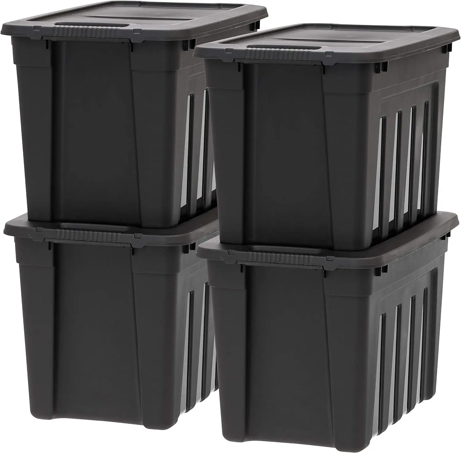 

20 Gallon Utility Totes with Easy-Grip Handles, 4 Pack - Black, Heavy-Duty Durable Stackable Storage Containers, Large