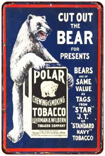 POLAR BEAR CHEWING & SMOKING TOBACCO cigarette metal tin sign home decor