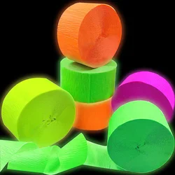 4 roll Blacklight Party Streamers Decor Glow Crepe Paper UV Reactive Fluorescent Neon Paper Glow Wedding Birthday Neon Fiesta