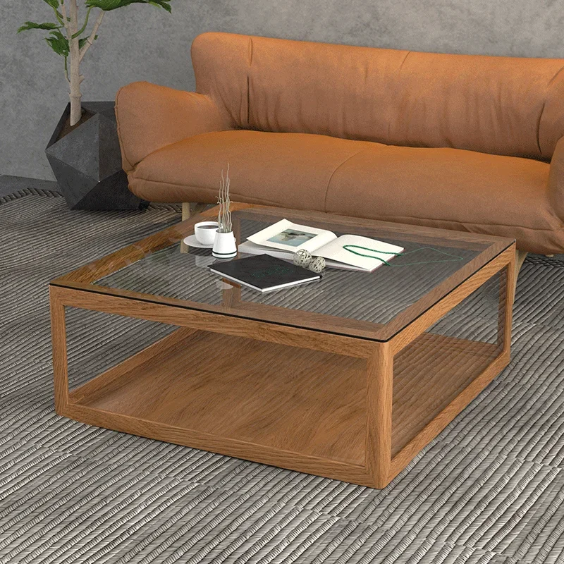 1 Coffee Table Nordic Walnut Distressed Tea Table Xiaohongshu Model Hand-Made Glass Showcase with Lights