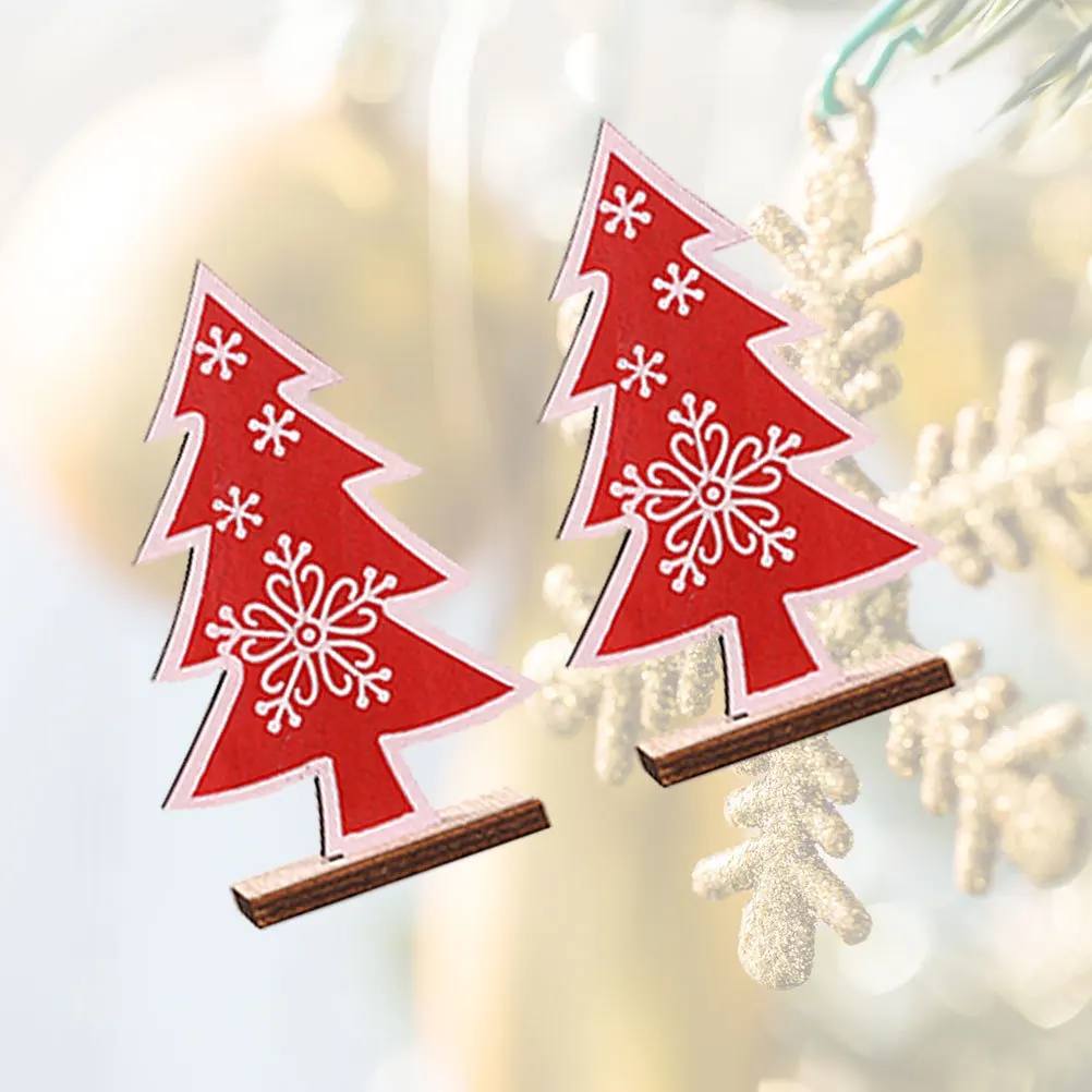 

2 Pcs Christmas Tree Ornaments Holiday Table Decor Festive Desktop Decorations Retro Dining Bamboo Tiny