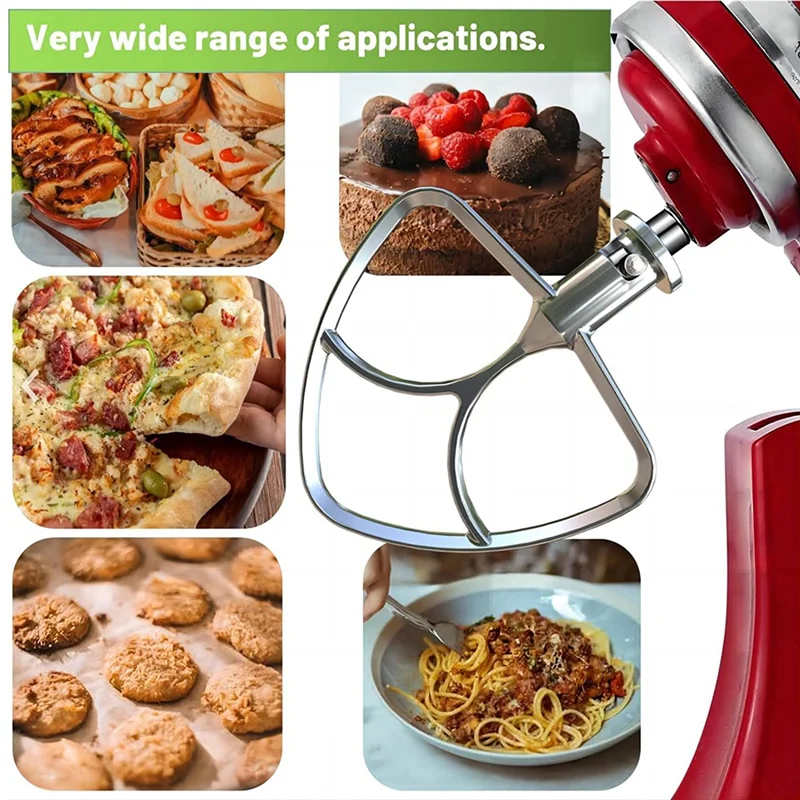 Batidor plano de acero inoxidable para KitchenAid 4,5-5QT, mezcladores de soporte, accesorios de repuesto, sin recubrimiento, Apto para lavavajillas