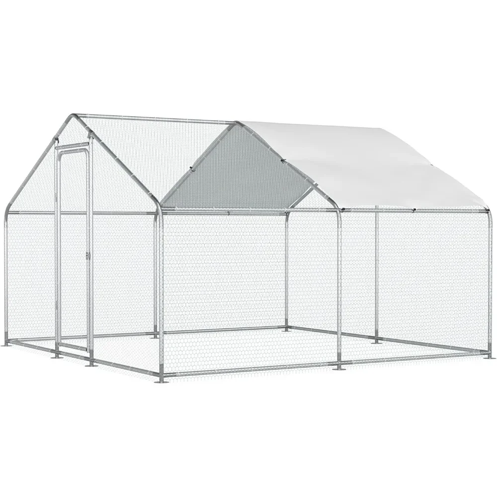 

Chicken Coop Large Metal Run for 20 Chickens Walk in Yard Poultry Cage Hen House with Waterproof Cover (96.8 Square Feet)