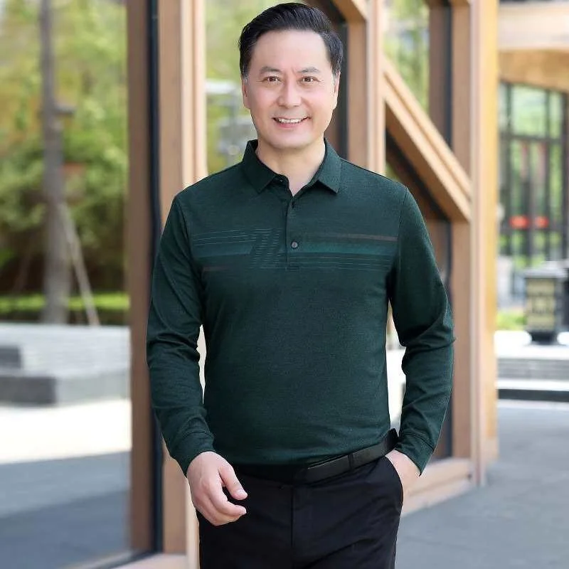 

Мужская рубашка с длинным рукавом для мужчин среднего и пожилого возраста, приятная для кожи, дышащая, свободного кроя, для весеннего сезона