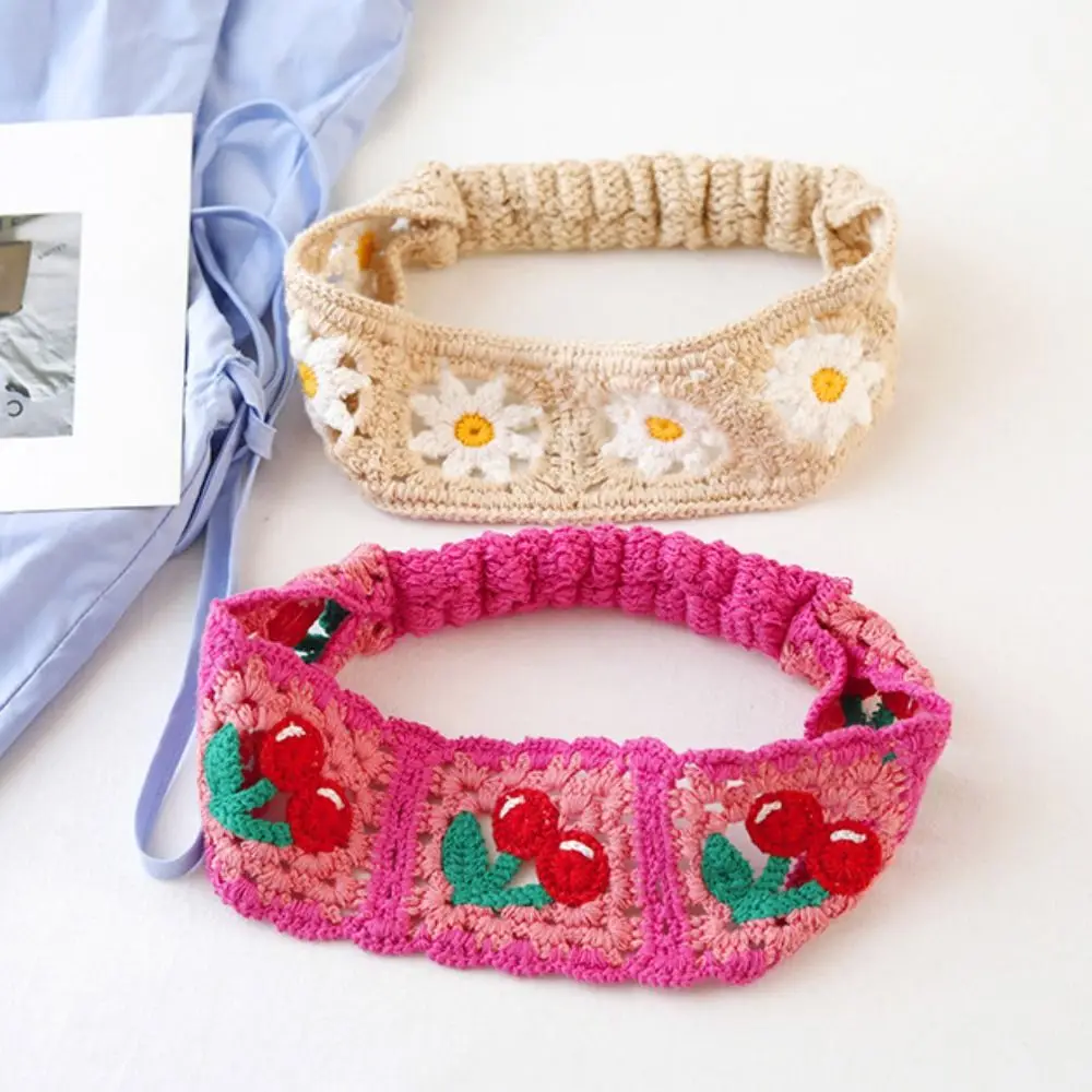 زهرة محبوك عقال ملون الرعوية العرقية نمط رباط شعر الشاطئ أغطية الرأس فتاة إكسسوارات الشعر النساء وشاح الشعر السفر #3