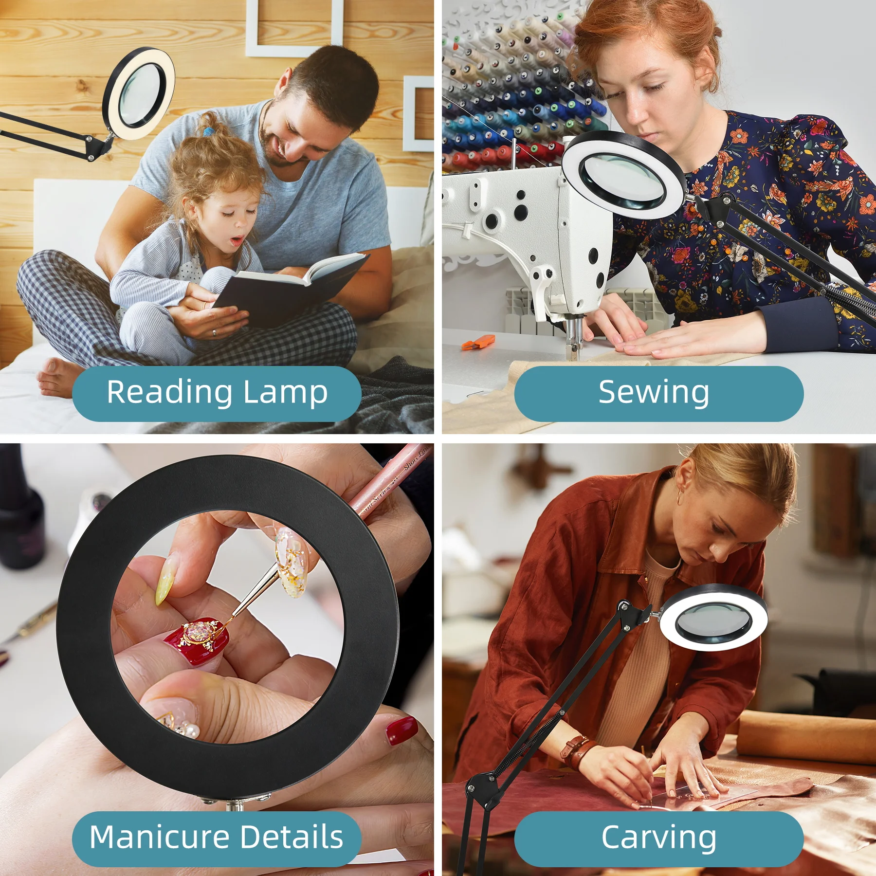 10X Magnifying Glass with Light and Stand, Dimmer Adjustable Swing Arm 2in1 Desk Lamp and Clamp for Craft Reading Repair Work
