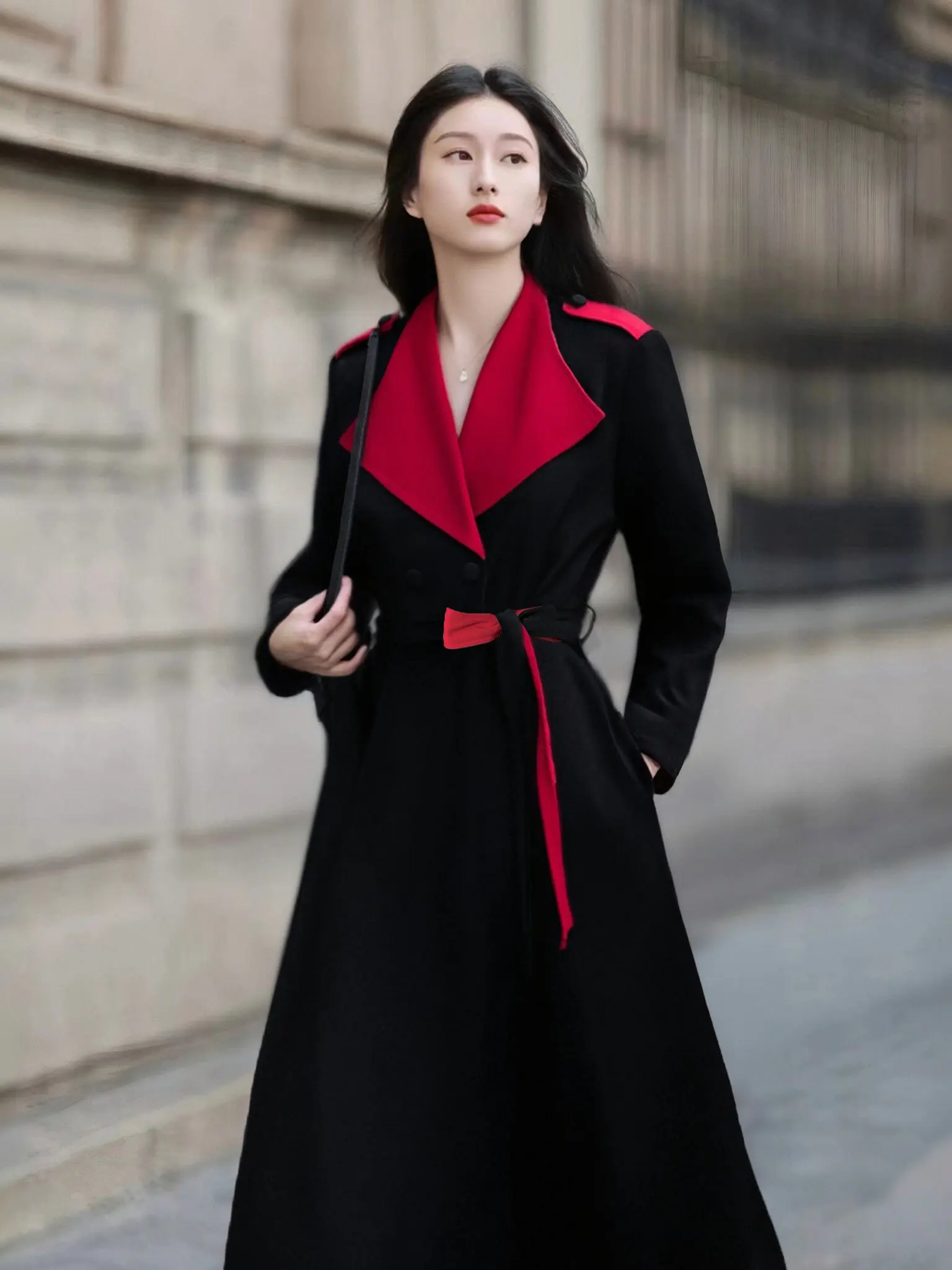 

Loose Long Sleeve Long Dress Spring Autumn HY0142A Waist Belt Fashionable Elegant Women's Polyester Dress