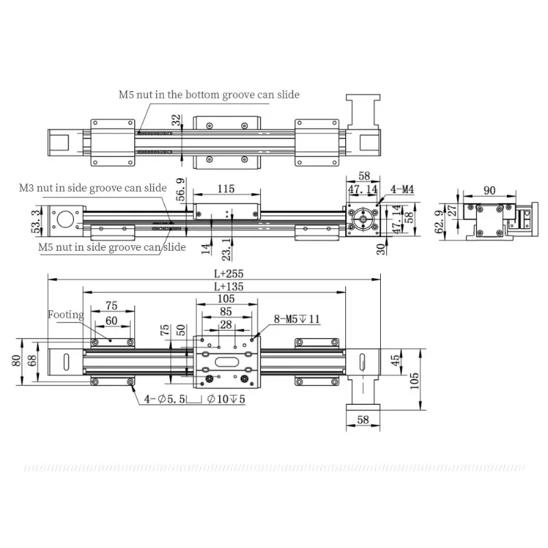 RXP45XYZ-H ガントリー XYZ ステージ CNC ルーター 電動 3 軸テーブル リニアモーションモジュール ベルトガイドレール ステッピングモーター付き