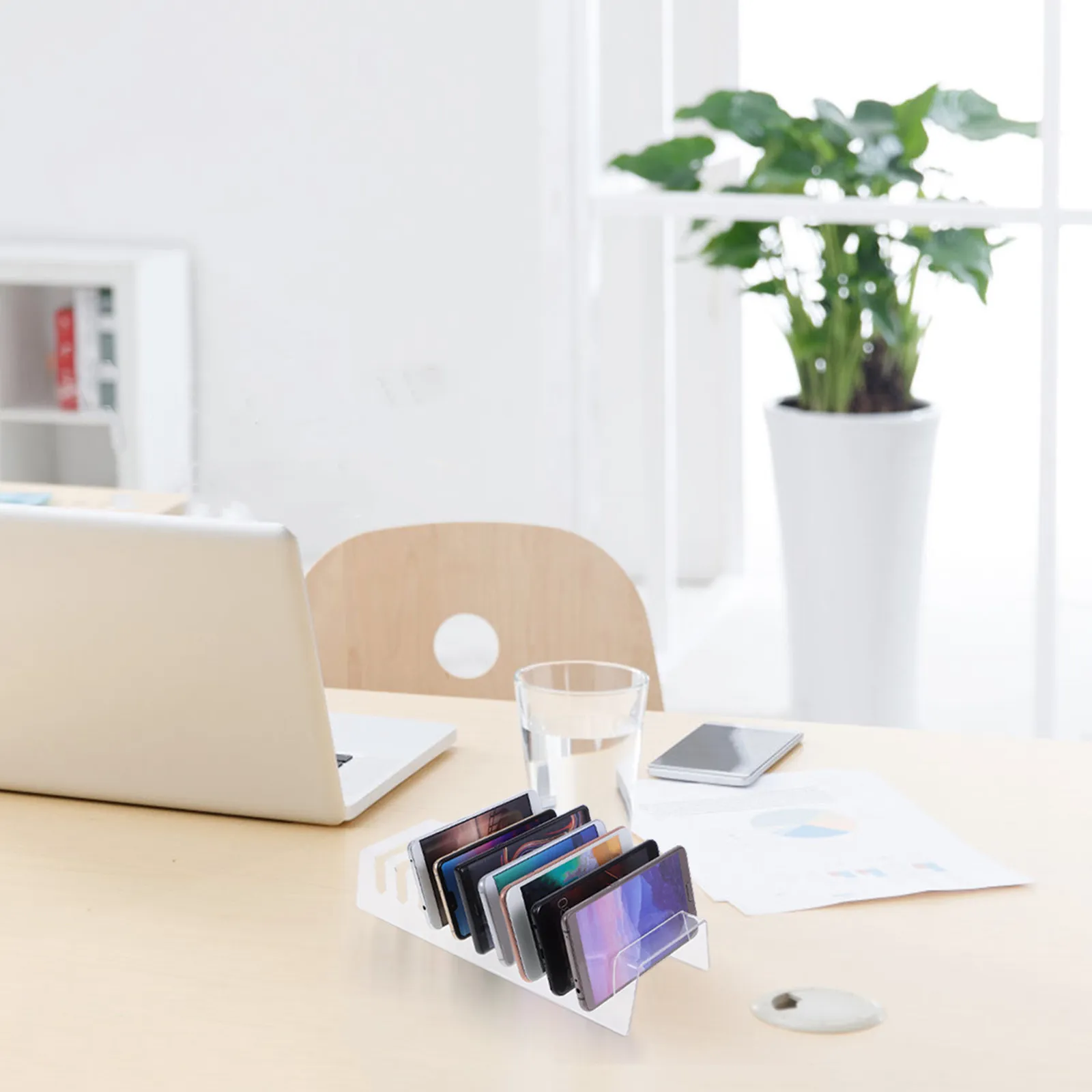 10-Compartment Clear Acrylic Phone Holder Stand – Multi-Device Desk Organizer for Classroom & Portable Charging