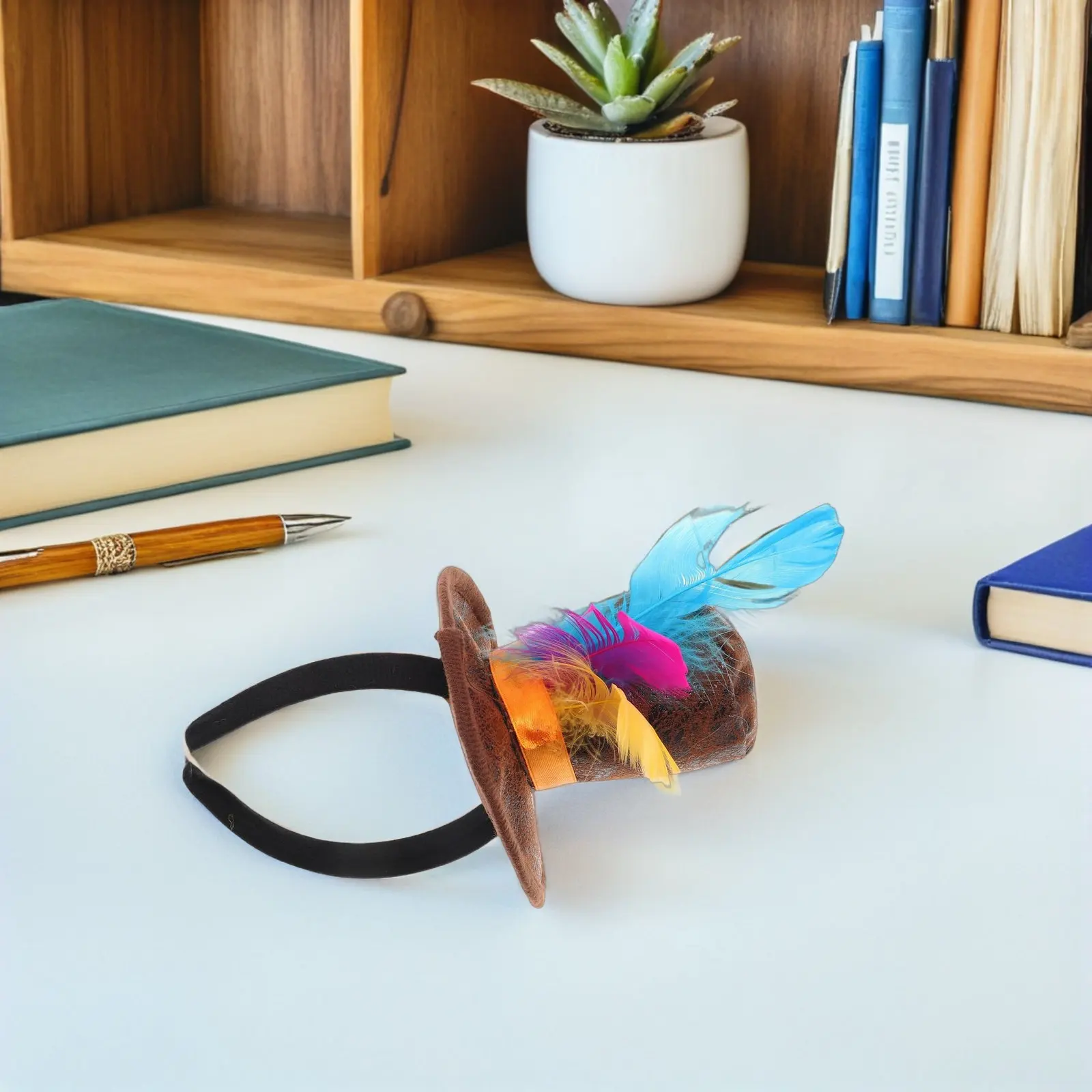 Mini Chapéu de Copa com Tiara e Plumas Vibrantes, Acessório Feminino Vintage para Festas, Decoração para Chá de Aniversário, Fantasia de Carnaval
