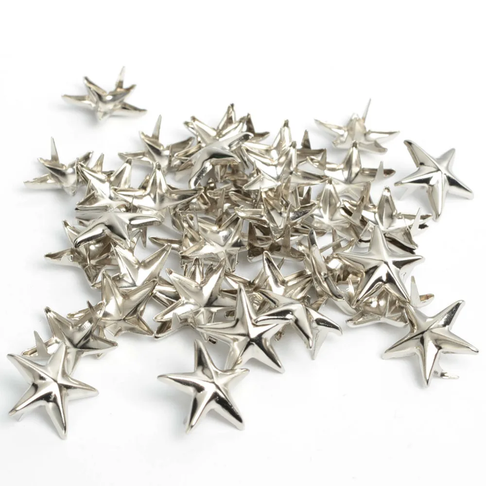 100pcs 15mm Apparel Sewing DIY Star Metal Studs, Punk Jewelry,Shoes,Bags, Leather Belt Punk clothes Garment Rivet Accessories