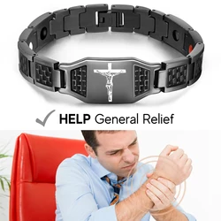 Germanium Black Healing Bracelet for Men Stainless Steel Magnetic Jewelry therapeutic Friendship for Joint Health Fashion Design