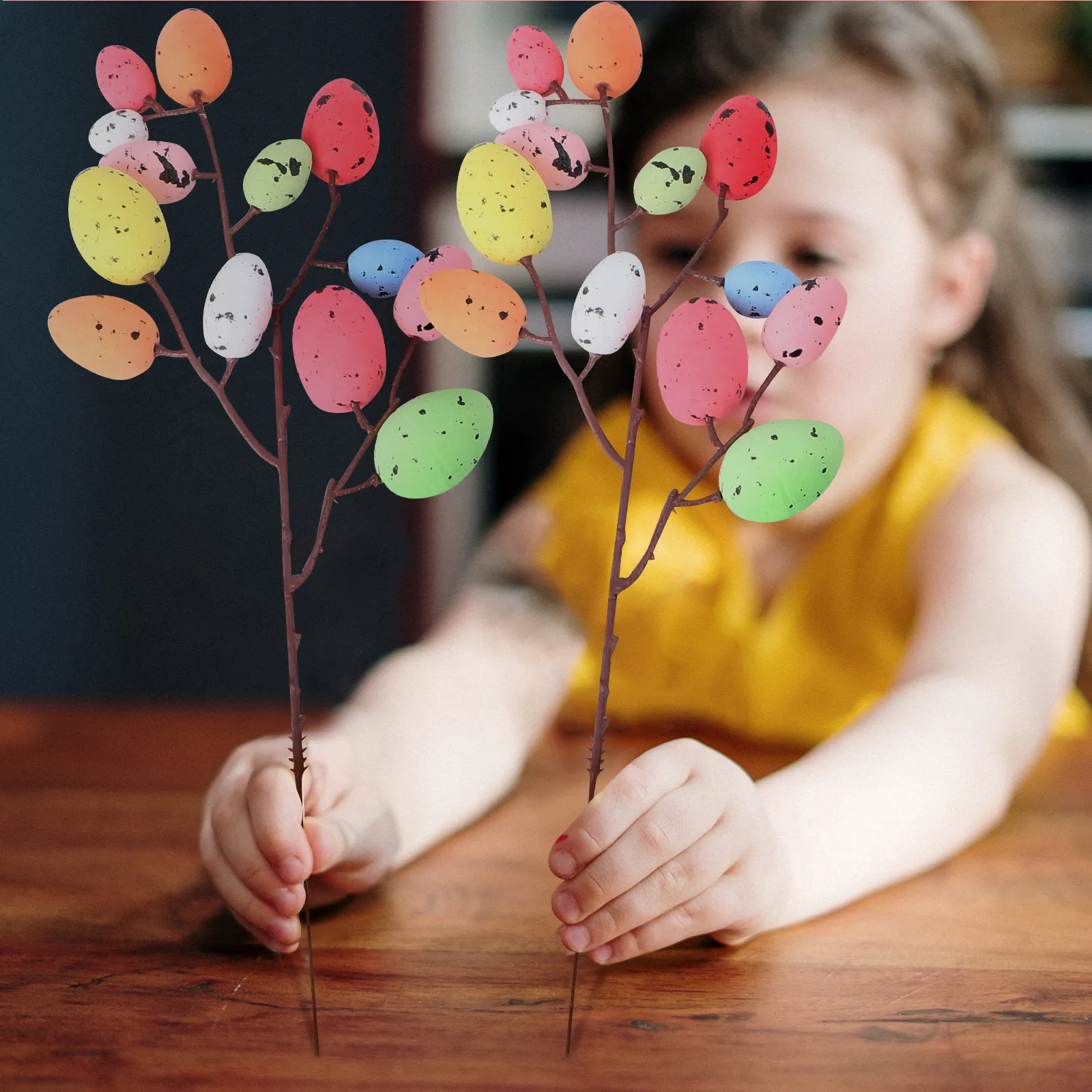 2Pcs Easter Egg Inserts Colorful Decorative Egg Picks Easter Garden Stakes Vase Flower Arrangement DIY Crafts Supplies