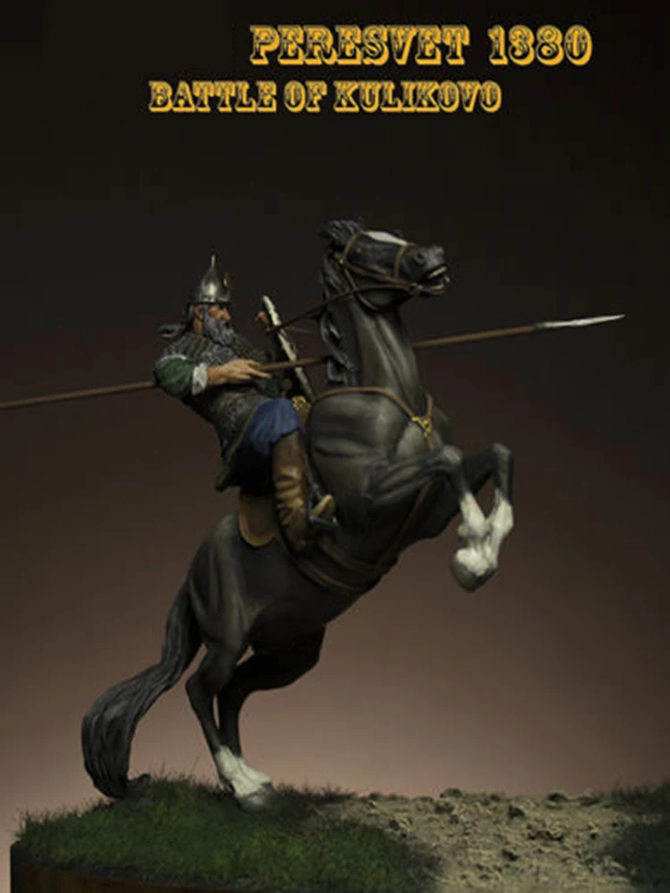 Unpainted Kit  1/24 75mm Peresvet battle of Kulivovo  with horse 75mm   figure Historical resin Resin kit miniature model