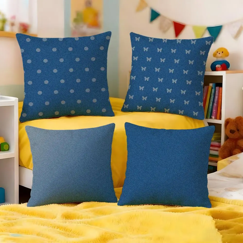 Denim Texture Cushion Cover Premium Soft Pillowcase Skin-Friendly Breathable Multi-Purpose for Home Office Travel