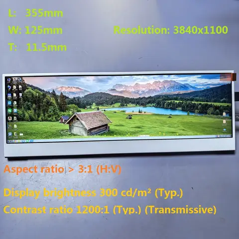 14 inch 4K Ultra Wide Bar Display 3840x1100 IPS Screen USB-C Extended Monitor for Desktop Gaming PC Secondary Screen HDMI Portab