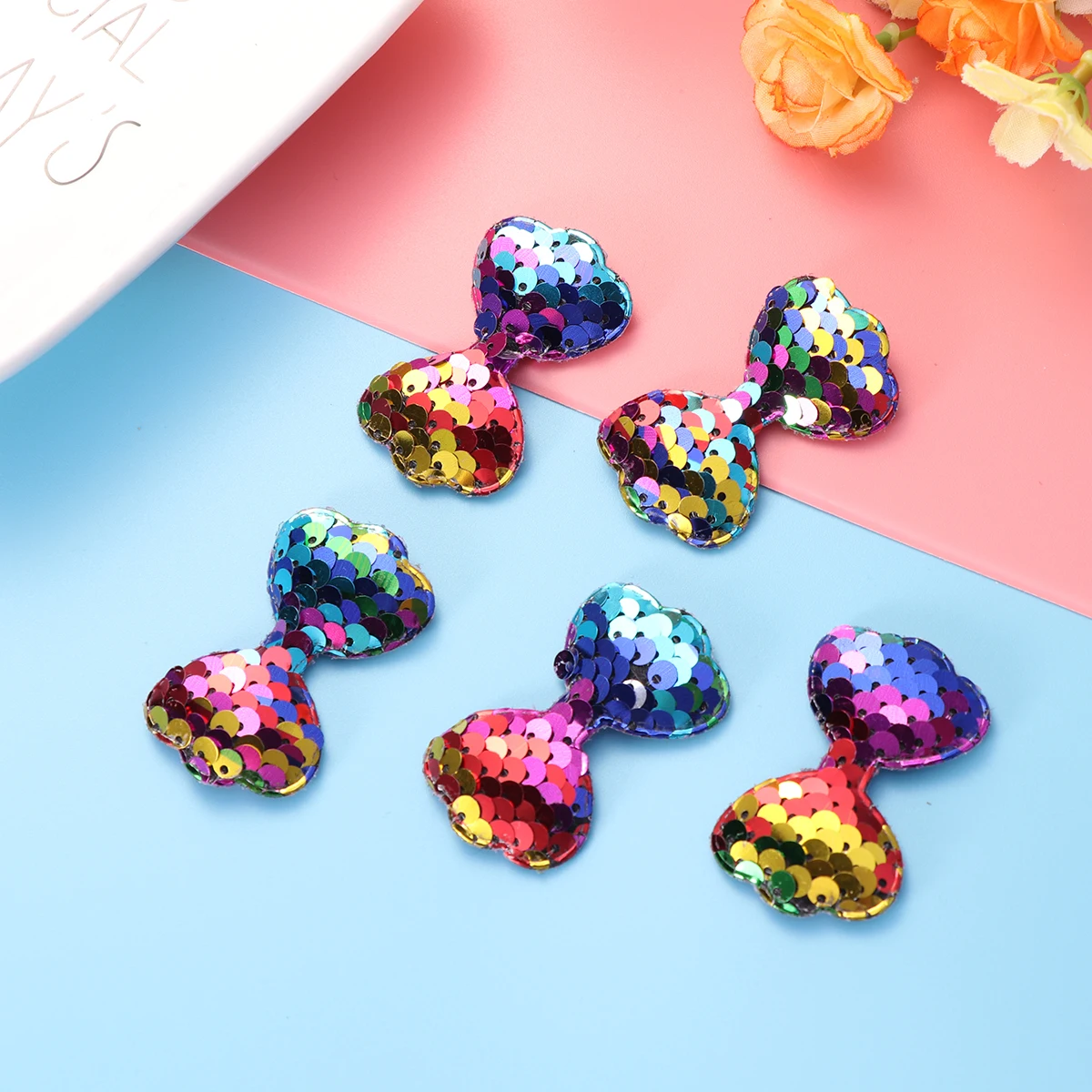 

5pcs Sequin Bow Hair Clip DIY Accessories Bright Color Bowknot Decoration Craft Projects Clothes Repair Sewing Wedding Dress
