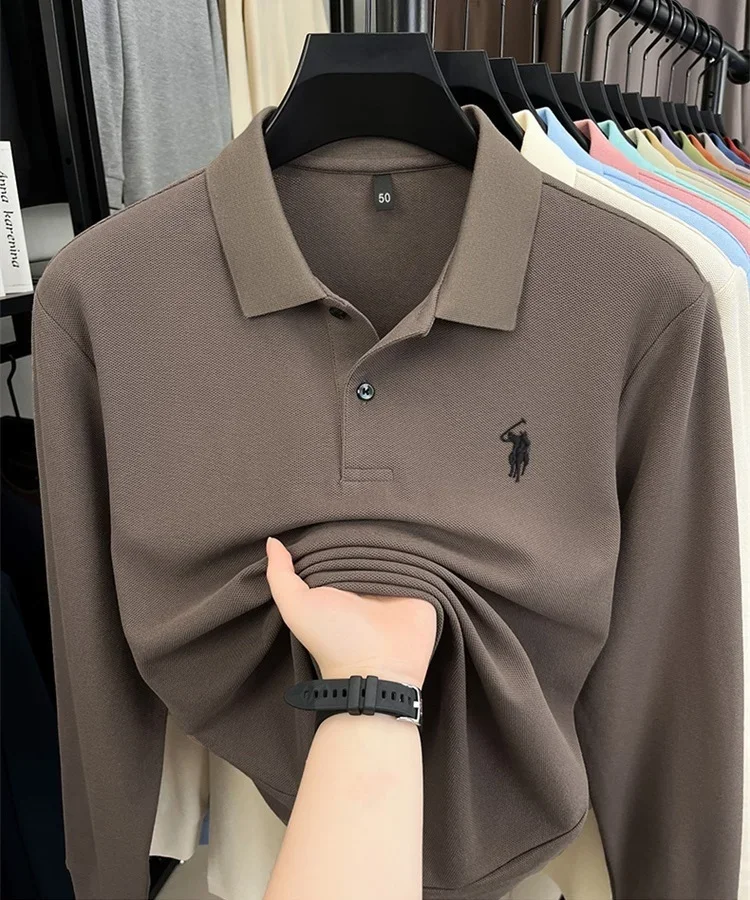 100% pure cotton high-end brand men's long sleeve polo shirt autumn winter fashionable luxury embroidery golf top casual T-shirt