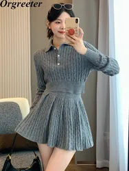 Preppy Style Twist Knitted Two Piece Set For Women Casual Short Pullover Sweater + Mini Pleated Skirt Sets Fashion 2 Piece Sets