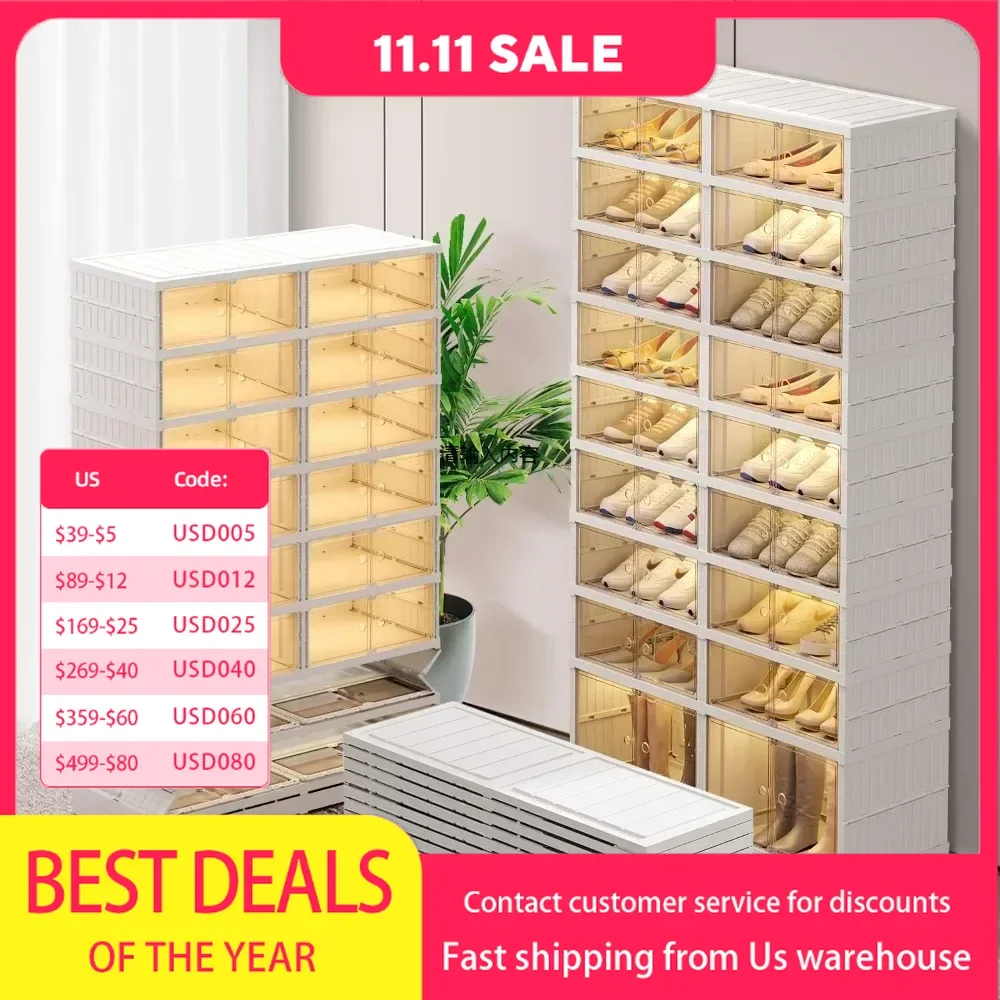 

Collapsible Shoe Rack Closet Organizer Plastic Shoe Rack Collapsible Shoe Storage Box Clear Shoebox Stackable With Door