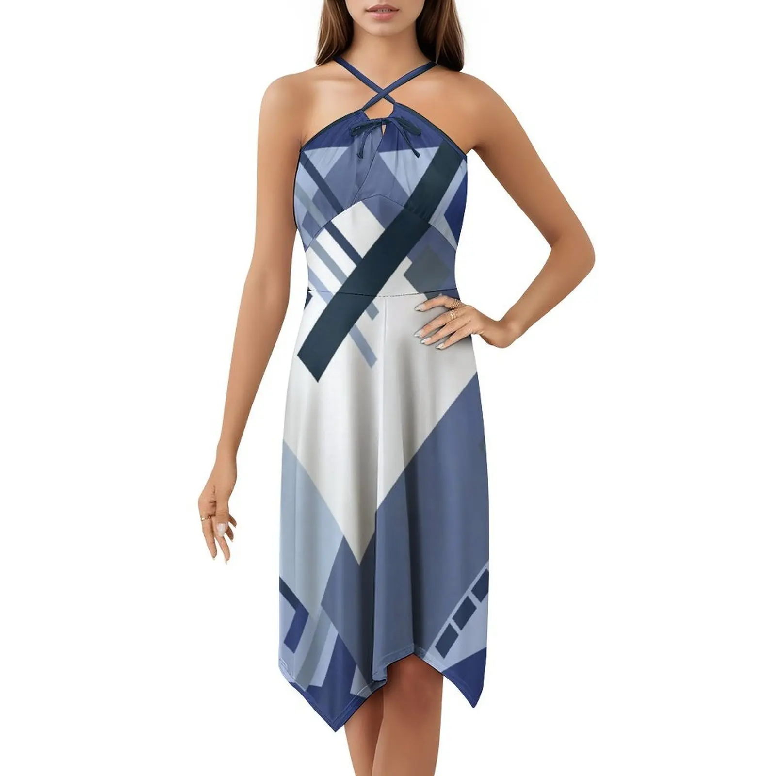 توضيح هندسي 6 فستان بوهيمي عتيق بأكمام منتفخة أو خيارات بدون أكمام للنساء فستان رسم هندسي تجريدي