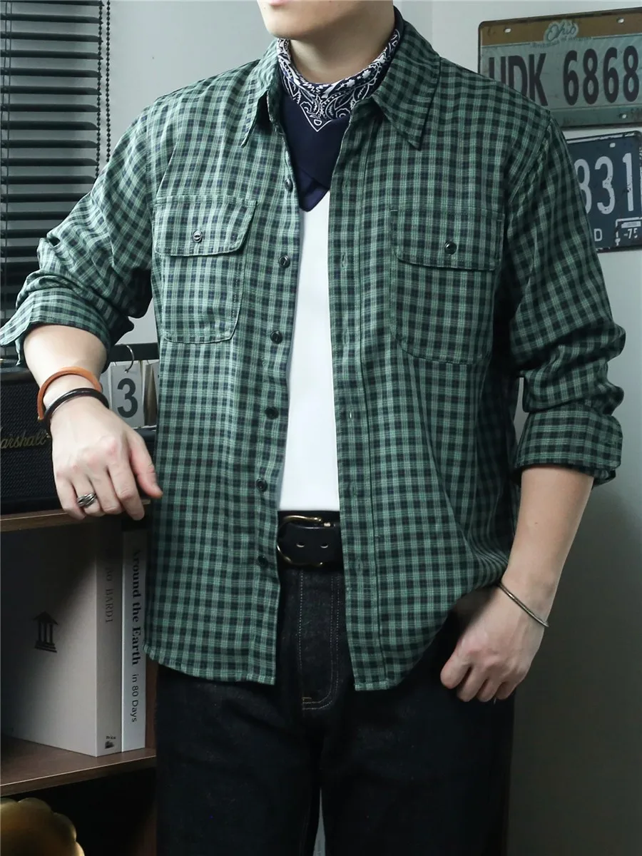 

Мужская рубашка в американском стиле в клетку с длинным рукавом, свободного кроя, черно-белая, повседневная, драпированная, дышащая, для весны и осени