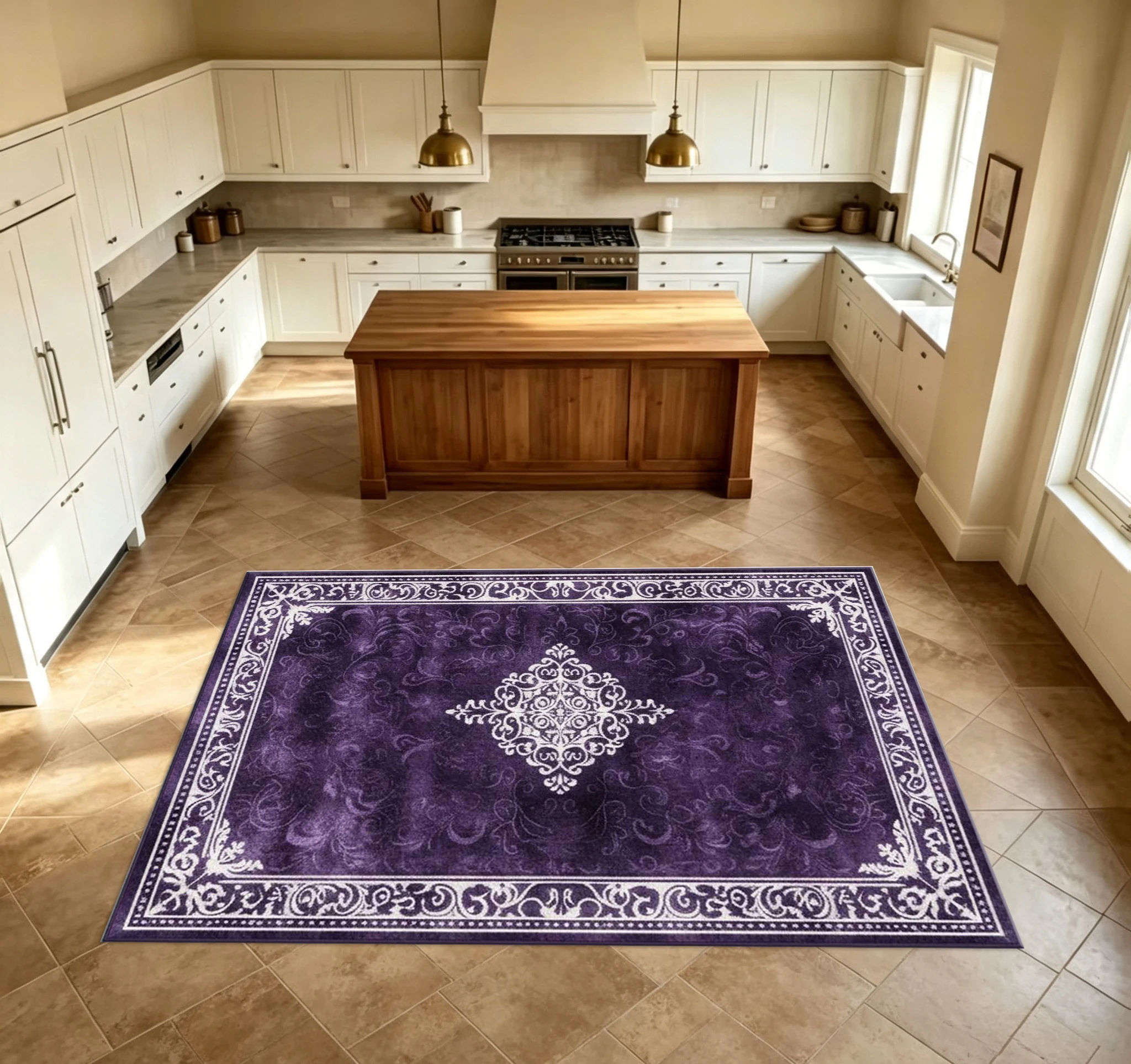 Vintage Baroque Medallion Area Rug Retro Ornate Border Carpet for Living Room Bedroom Home Interior Decoration