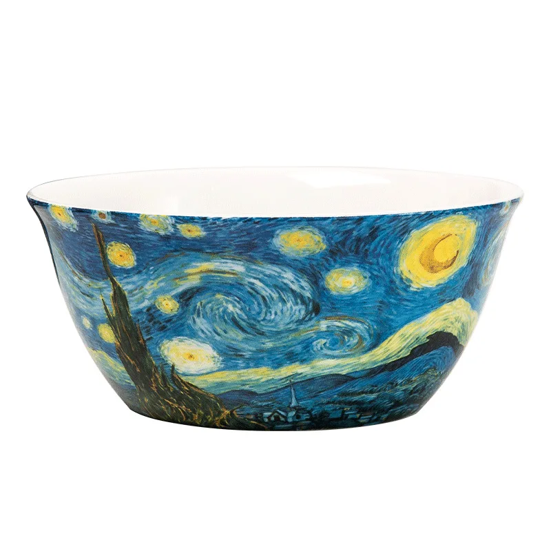 Imagem -04 - Van Gogh Série de Pintura a Óleo Estrelado Noite Osso China Polegadas Tigela de Sopa Macarrão Salada Tigelas