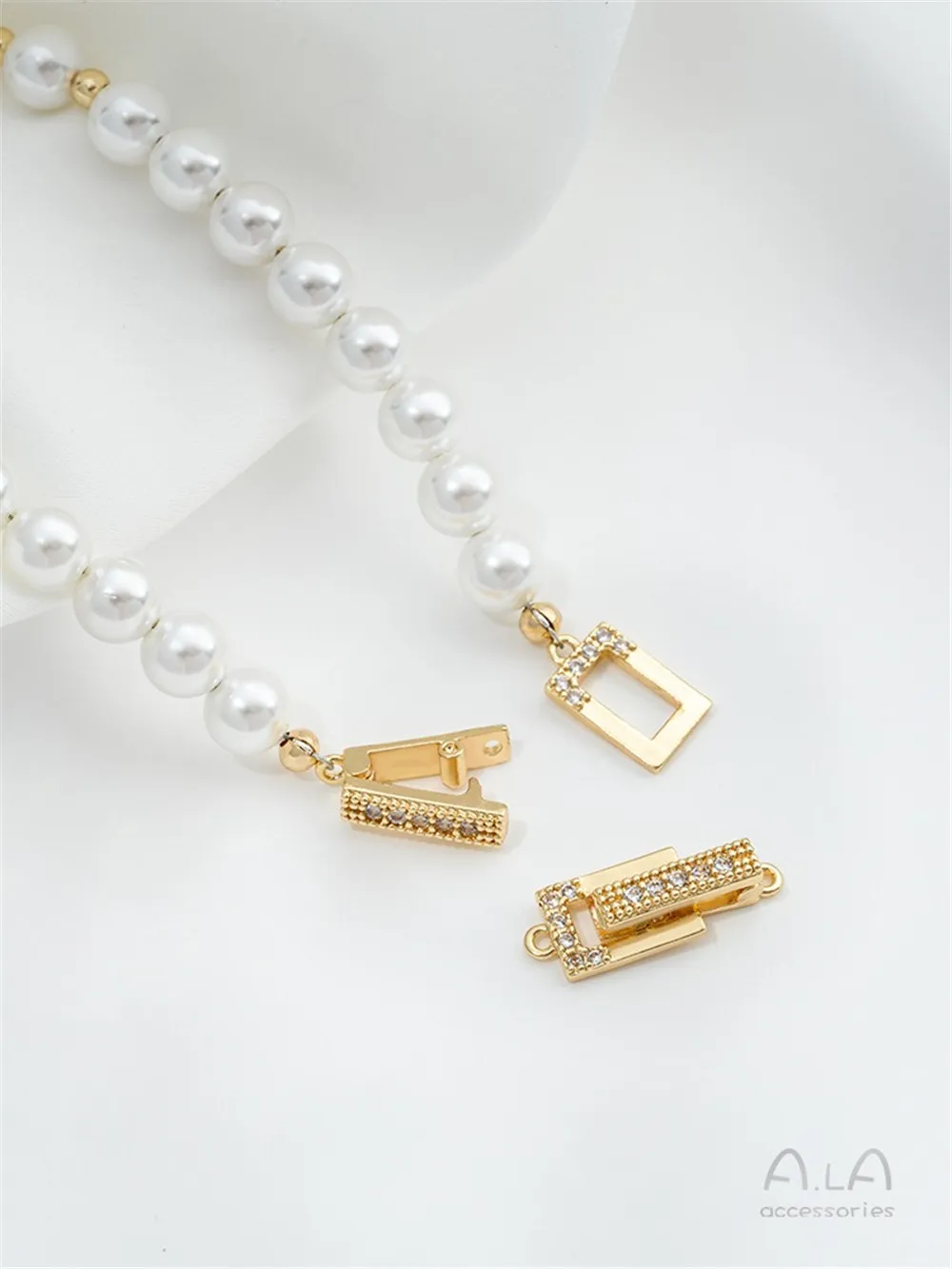 14K Gold-inlaid Zircon Baguette Pearl Buckle DIY Handmade Jewelry Bracelet Necklace Connection Buckle Accessories