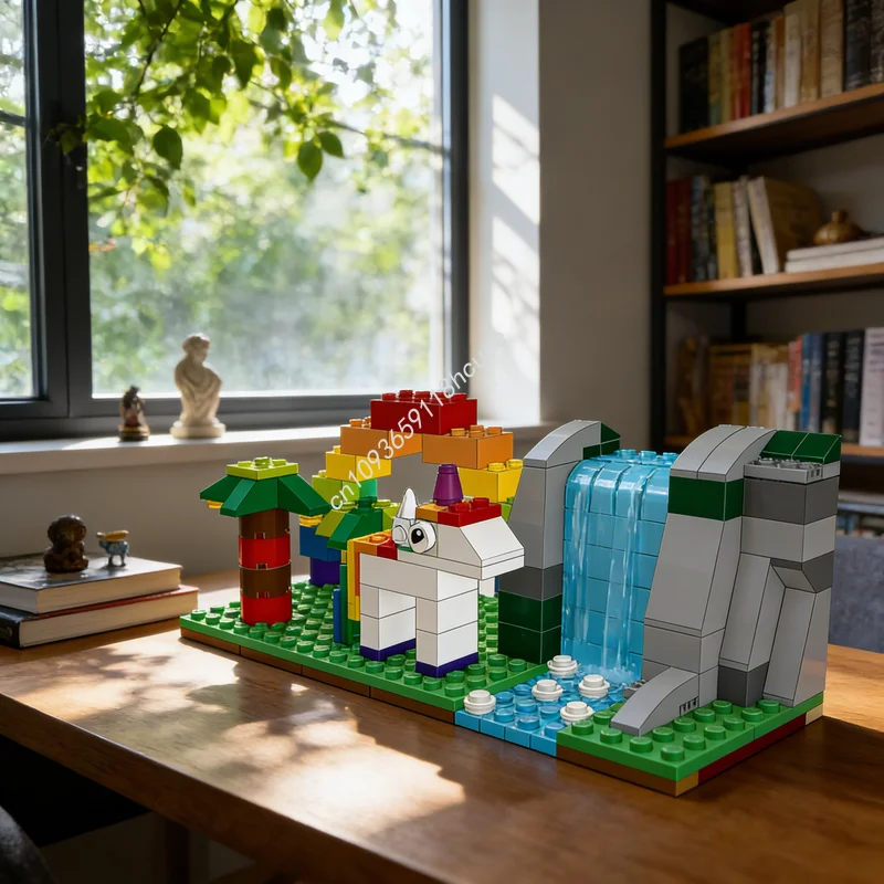 

130 деталей MOC Классический конструктор «Единорог и водопад», развивающая игрушка, подарок на Рождество, идея для подарка на день рождения для детей