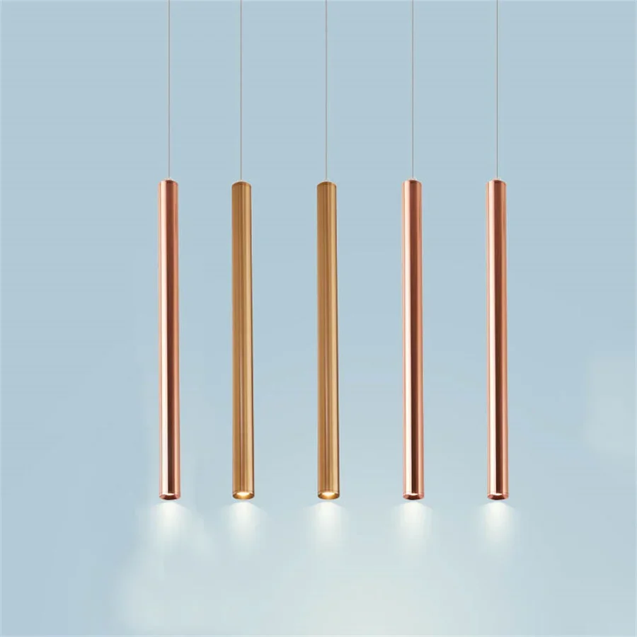 

1PC Sliver/Bronze/Golden Long Tube LED Pendant Light Bar Counter Shop Droplight Kitchen Island Hanging Lamp Bedside Pendant Lamp